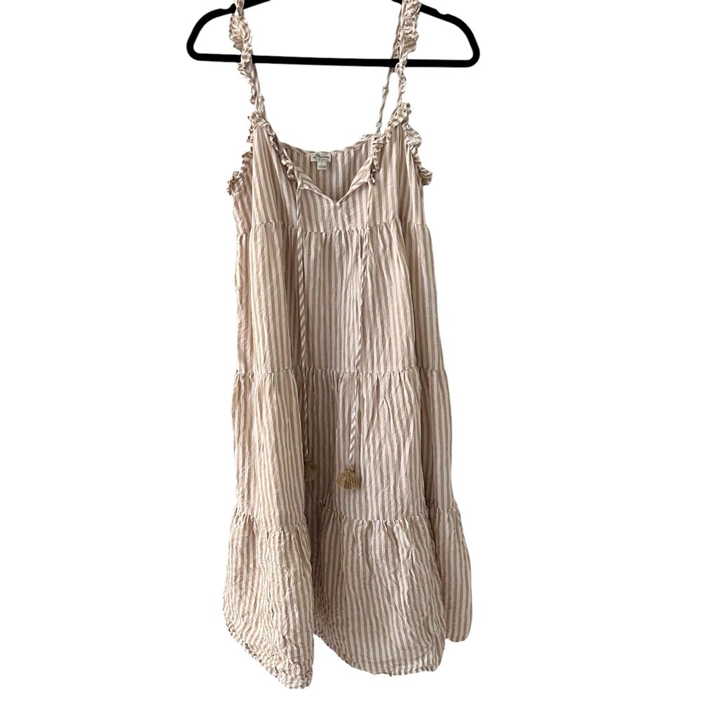 J. Crew Cream and White Striped Tiered Midi Dress